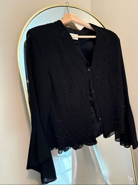 Black jacket with Maxi Skirt with Subtle Bead Detailing